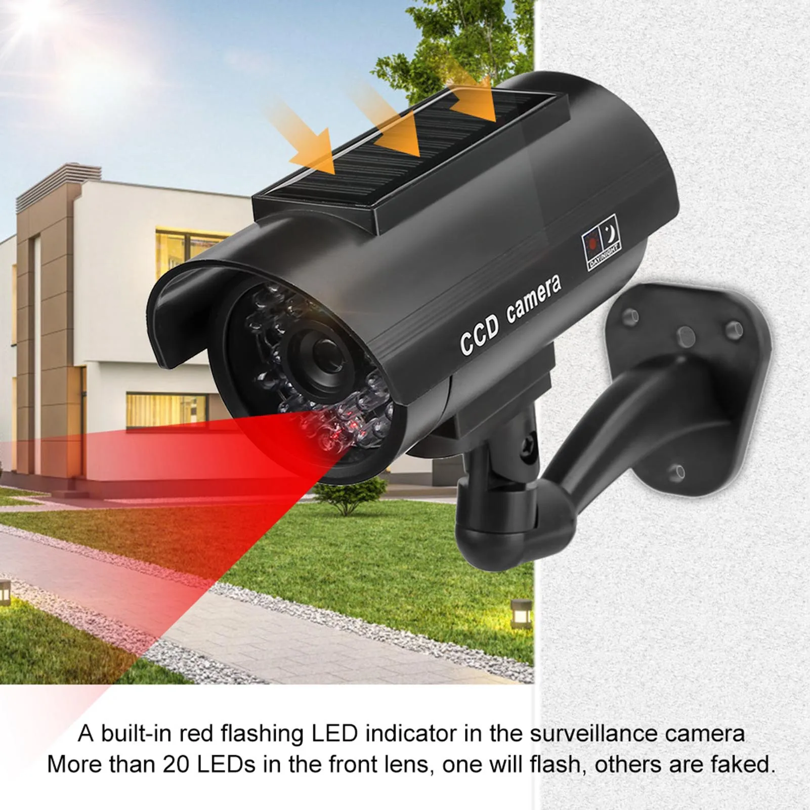ZK40  Solar Powered Waterproof Imitation Dummy Security Fake Camera With Flashing LED Light