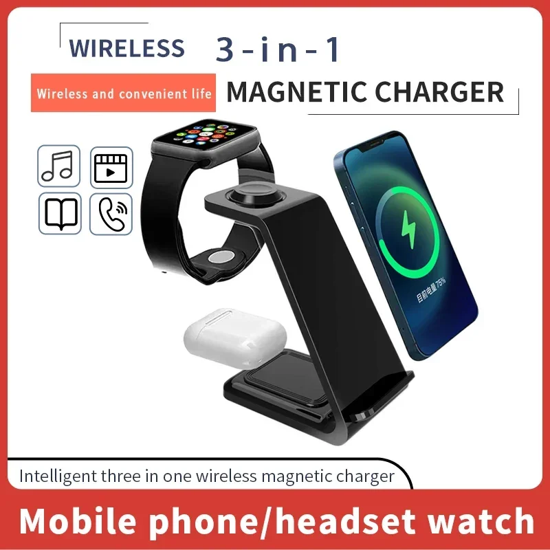 100W Wireless Charger 3 In 1 Stand Dock For Apple Watch 8 7 AirPods iPhone15 14 13 12 11 XS X 8 Induction Fast Charging Station - náhled 5