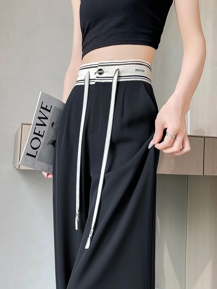 

Широкие брюки с высокой талией, женские летние новые цветные брюки из ледяного шелка, повседневные брюки длиной до пола