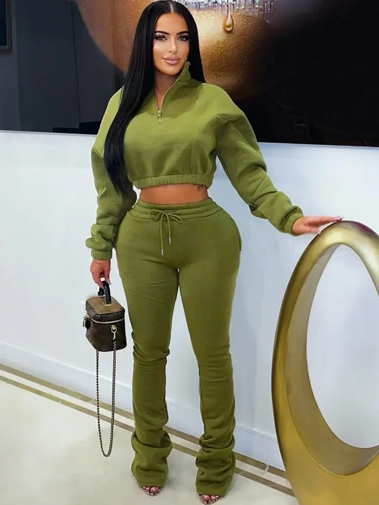 

Doyerl Solid Two Piece Set Woman Tracksuit Sporty Joggers Zipper Turtleneck Sweatshirt Top and Pants Suit Workout Casual Outfits