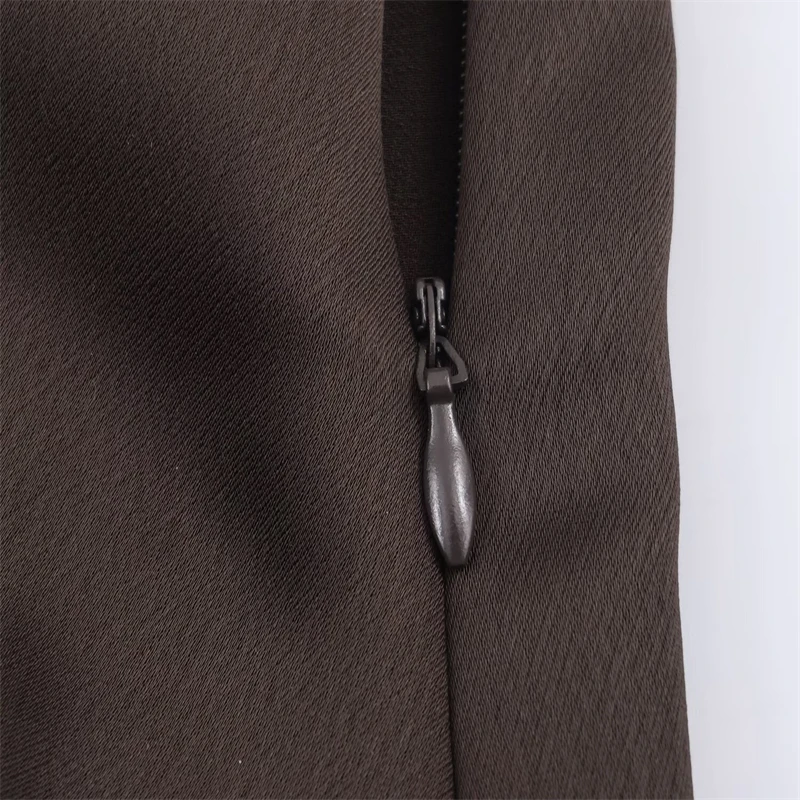 Robe longue en satin marron chocolat pour femme – Robe de soirée élégante, col en V profond, sans manches, fente latérale