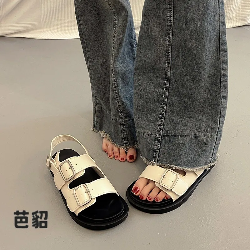 

Fashionable Thick Heel Sports Sandals Women's Summer High-End Sensation 2026 New Flat Roman Beach Shoes Low Cut Slip-On Style
