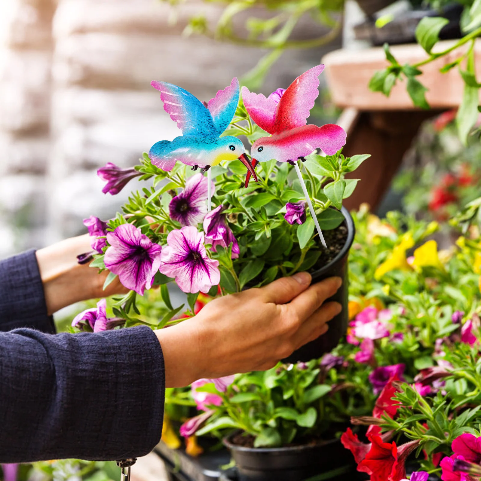 4 قطعة حديقة الطائر الطنان حصص الحديد الفن دائم الحديقة الديكور المعادن الزينة ساحة حصة ديكور في الهواء الطلق الطنان النحت