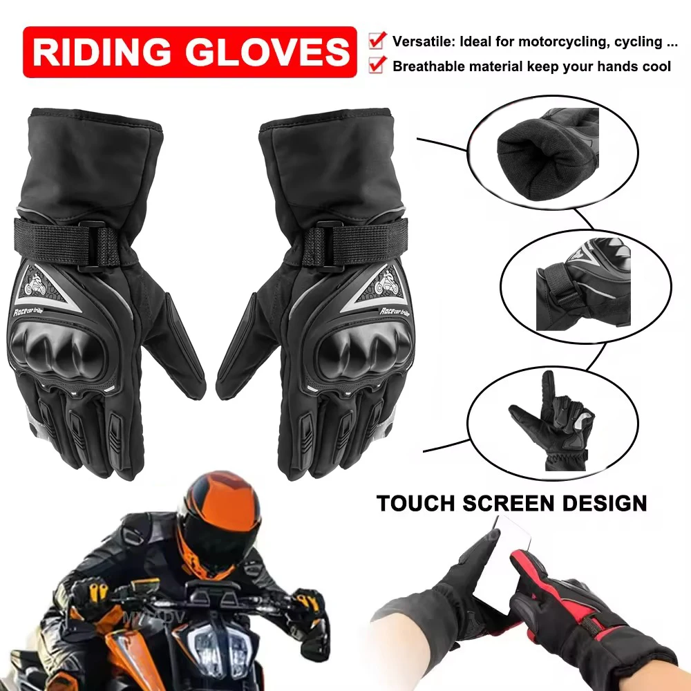 

Outdoor Off-road Riding Motorcycle Gloves Men's Thick Windproof Warm Racing Sports Full Finger Gloves, Cotton Lined Warm Gloves