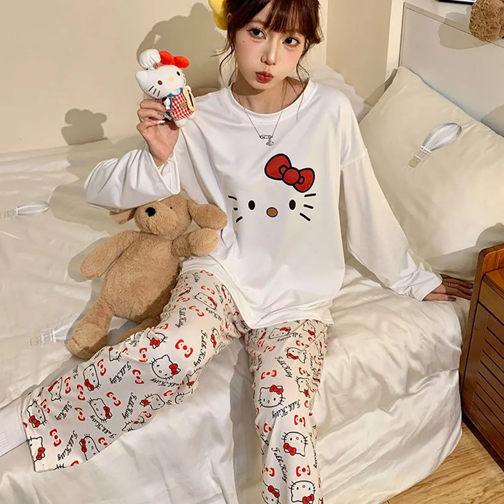 conjunto-de-pijamas-hello-kitty-para-mulheres-2-pecas-estilo-cartoon-sanrio-kawaii-roupas-de-lazer-para-primavera-e-outono-confortaveis-para-meninas