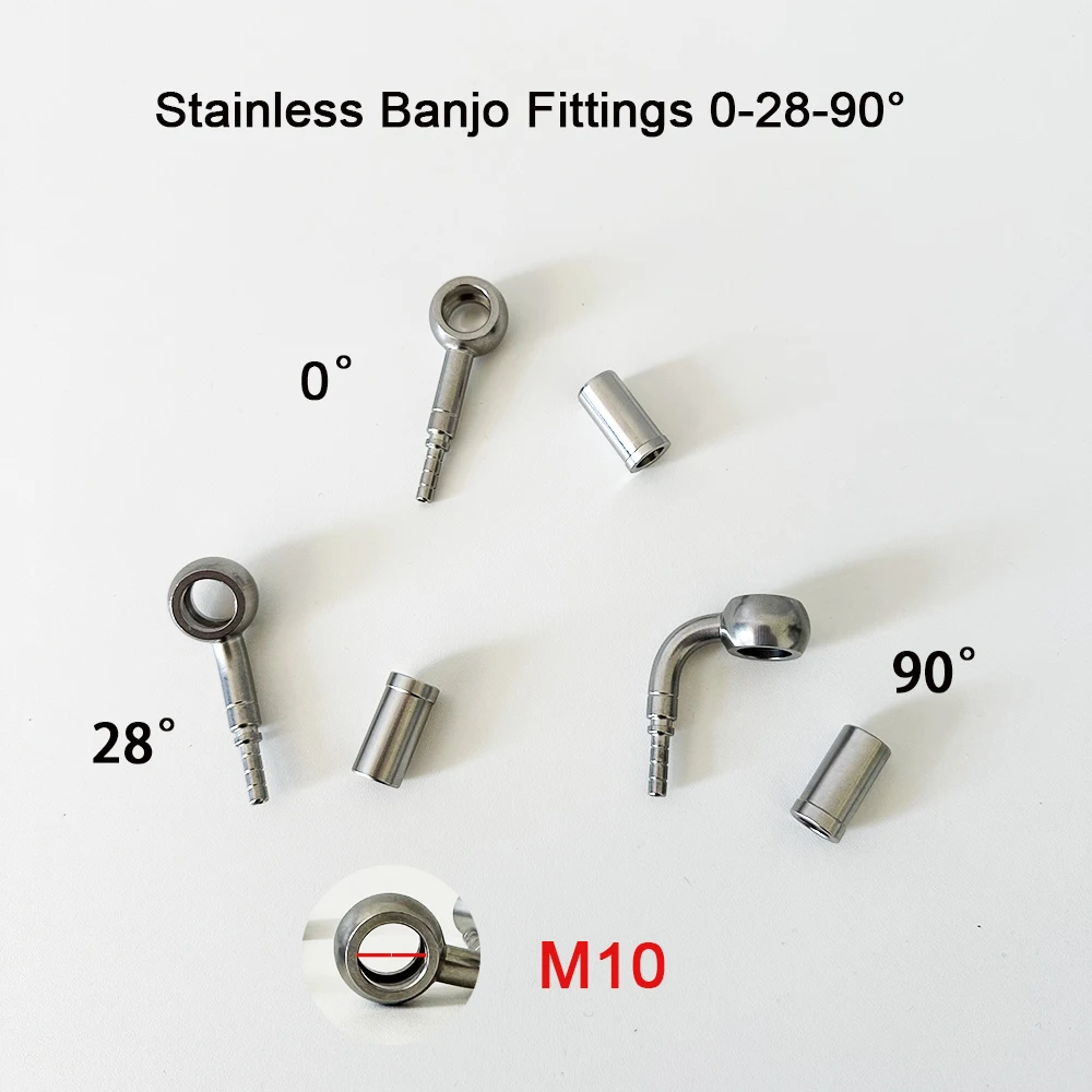 

10MM Stainless Banjo Fittings for Motorcycle Bike Racing Car Hydraulic 0-28-90° Braided Brake Clutch Oil Hose Line banjo+sleeve