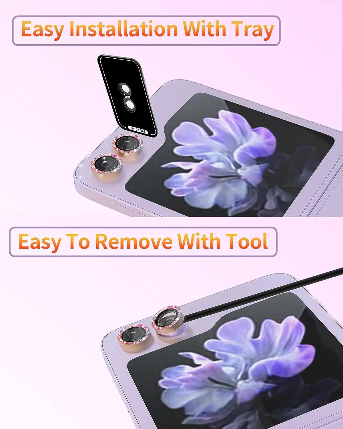 Camera Lens Screen Protector para Samsung Galaxy Z Flip 5, Tampa De Vidro Temperado, Metal