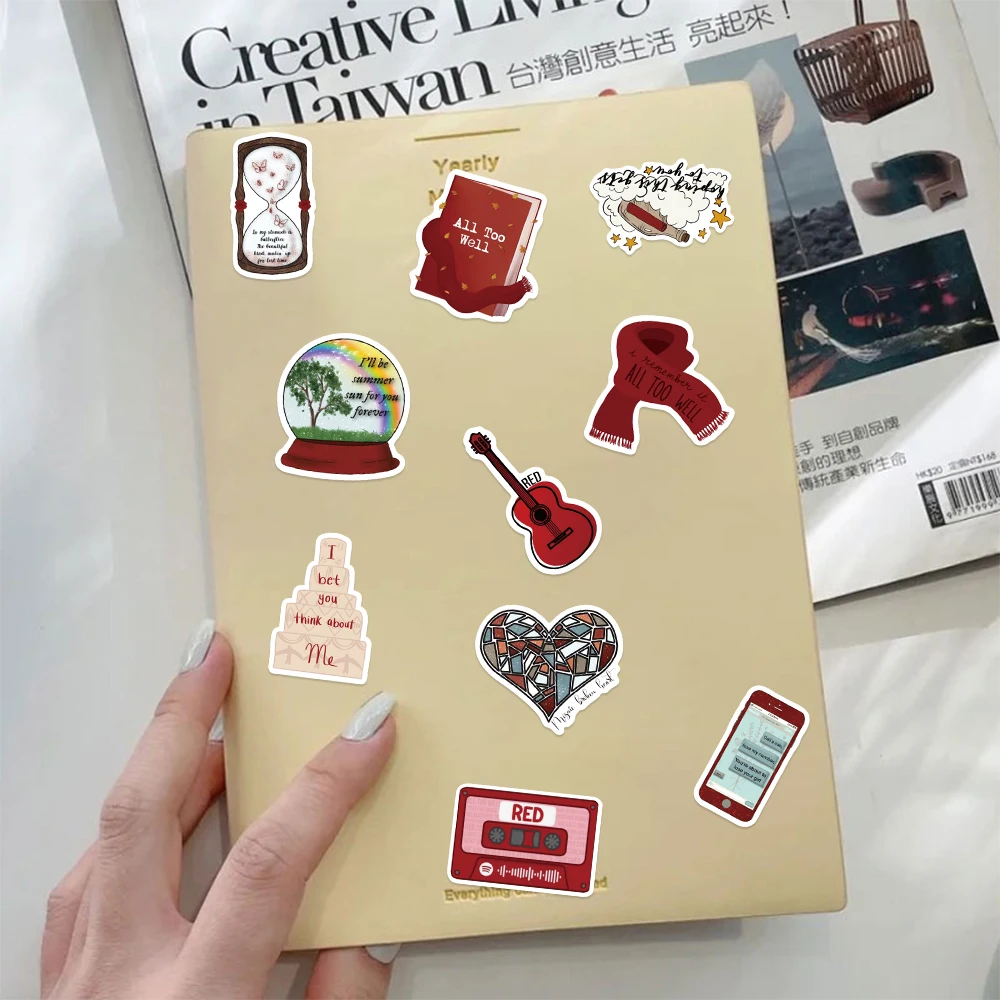 50pcs Singer Taylor Red Album Surroundings Sticker for Phone Case Book Guitar Stationery Craft Supplies Sticker Vintage Material