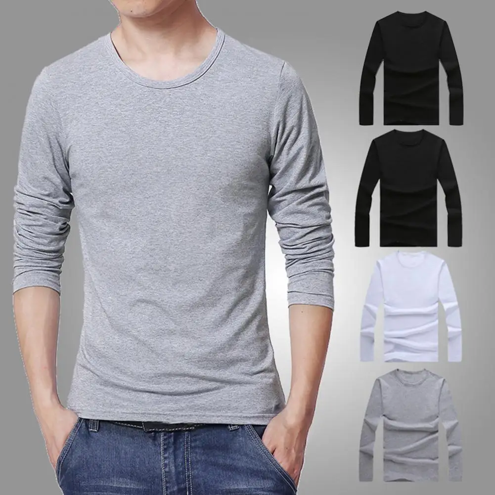 Fabulous Autumn Top  Skin-friendly Anti-shrink Men Top  Pullover Skin-friendly Base Shirt