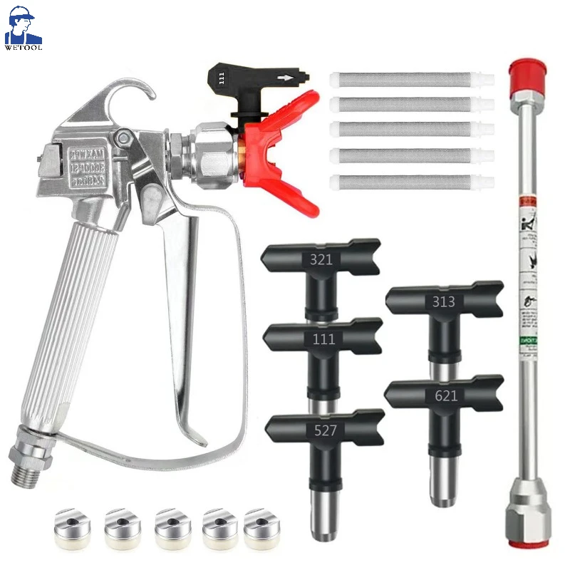 Airless Paint Sprayer Gun with Nozzle Guard,5 Spray Nozzle Tips,5 Airless Sprayer Gun Filters,30cm Spray Painted Extension Pole