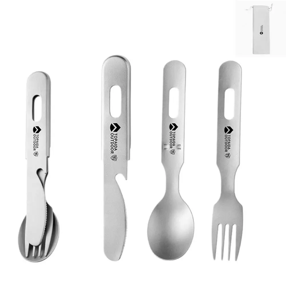 3 in 1 Titanium Camping Fork Spoon Knife Set with Opener Portable Outdoor Picnic Ultralight Dinnerware for Backpacking Hiking view 3