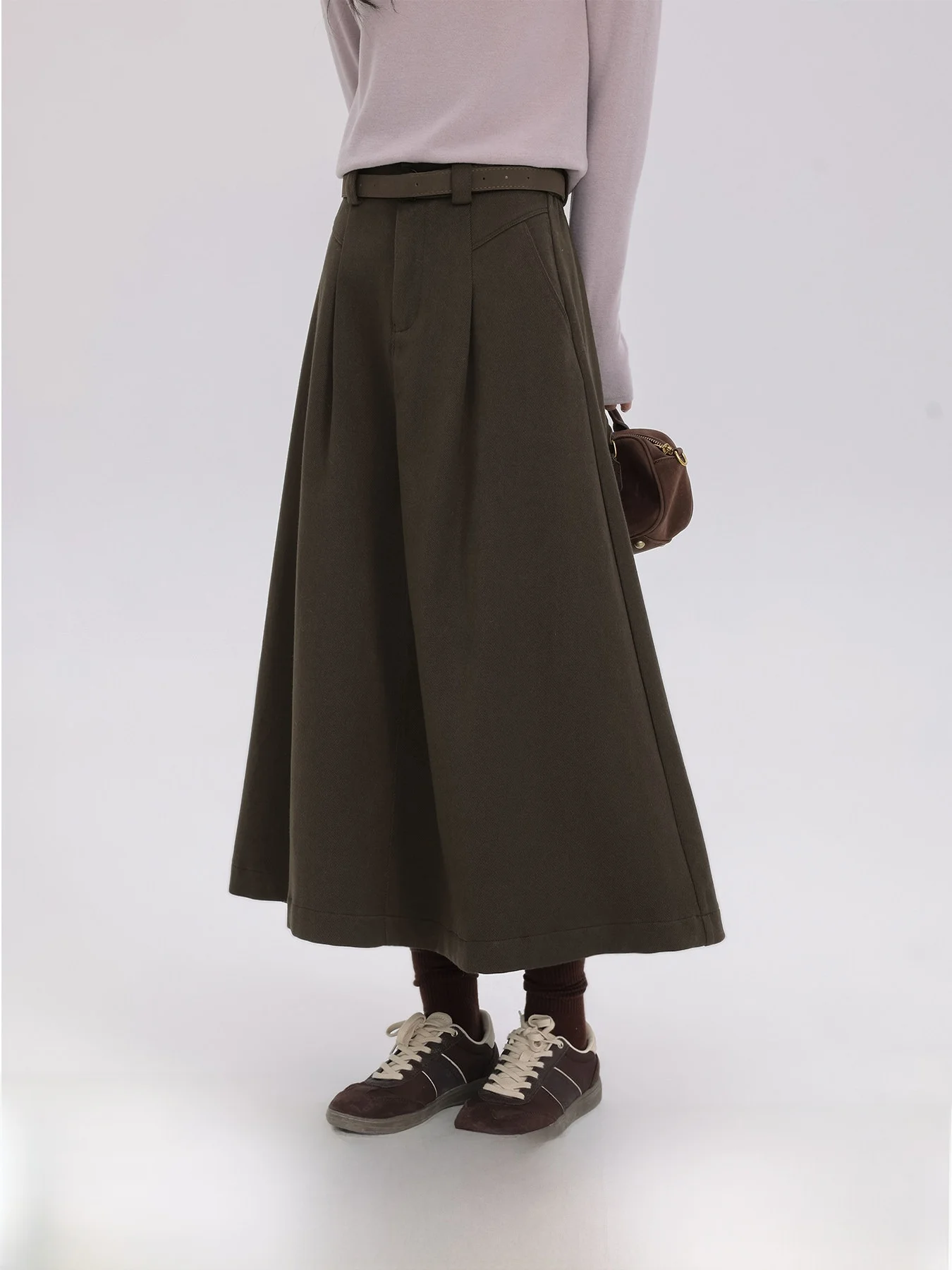 

Юбка А-силуэта с высокой талией, женская, зимняя, модная, красивая, шерстяная, для офиса, простая, из полиэфирного волокна