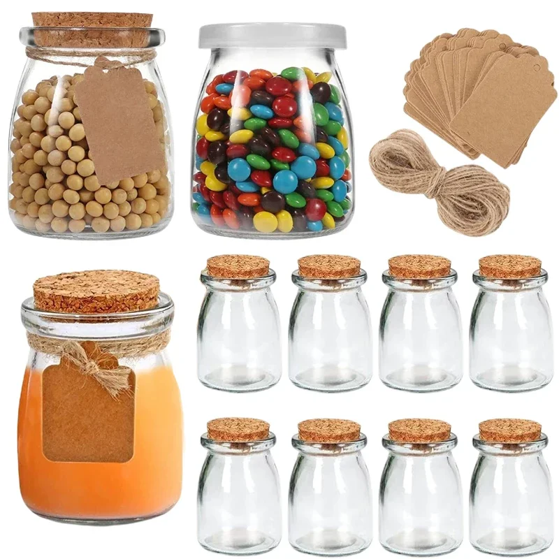 10Pcs Empty 100/200ML Glass Storage Jars w/ Cork Lids Glass Containers  w/ Tags and Ropes For DIY Candle Decorative Pudding Jam