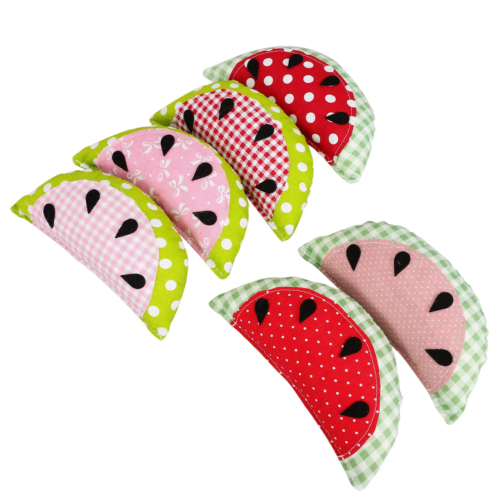 6Pcs Home Decor Small Ornaments Artificial Watermelon Faux Fabric Fruit Decoration for Tiered Tray Table Centerpiece Photo Props