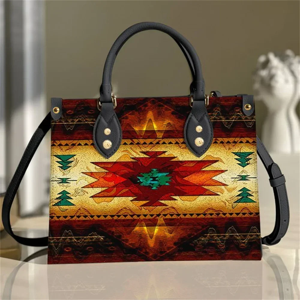 Southwest Brown Symbol Tribe Leather Bag Handbags for Women Girls Pu Leather Shoulder Messenger Bags Brand Designer Totes Female