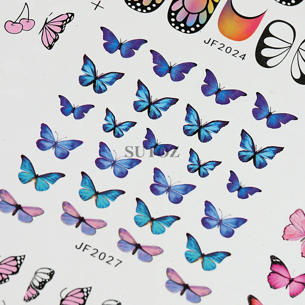 3D Butterfly Nail Stickers Laser Butterfly Cloud Wings Water Transfer Decals Sliders Spring Manicure Decor Wraps NTJF2020-2031