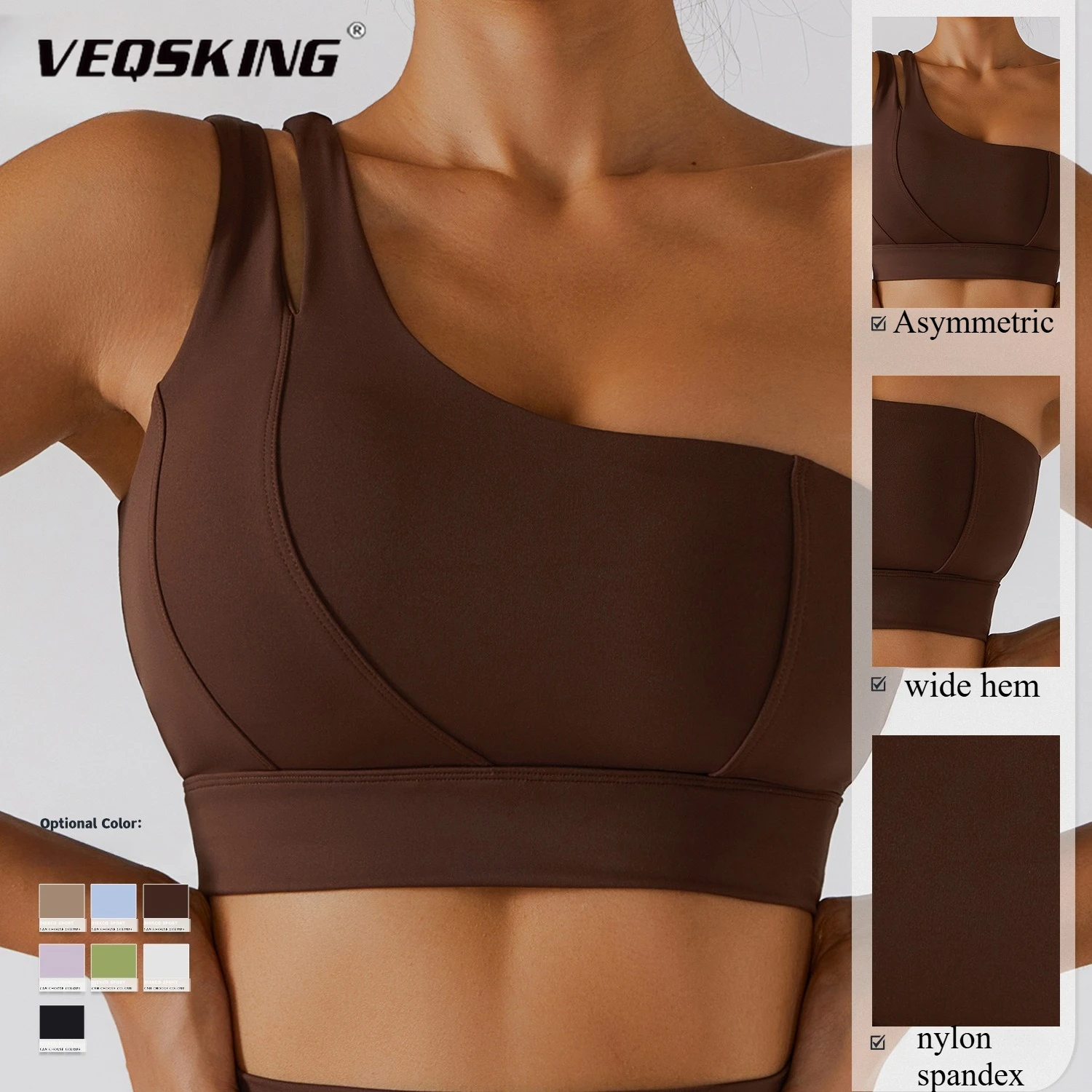 

Female Beauty Back Single Shoulder Sloping Sports Bra, Seamless Shock-absorbing, Quick Drying, Breathable Yoga and Fitness Bra