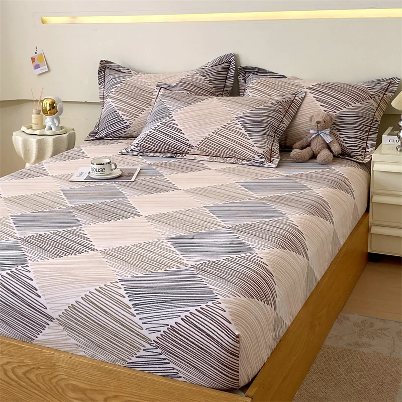 Sábana Ajustable de Algodón Puro Cepillado, Gruesa, para Cama Individual con Elástico, Sábana Individual, Ropa de Cama de Algodón para Cama Queen y King
