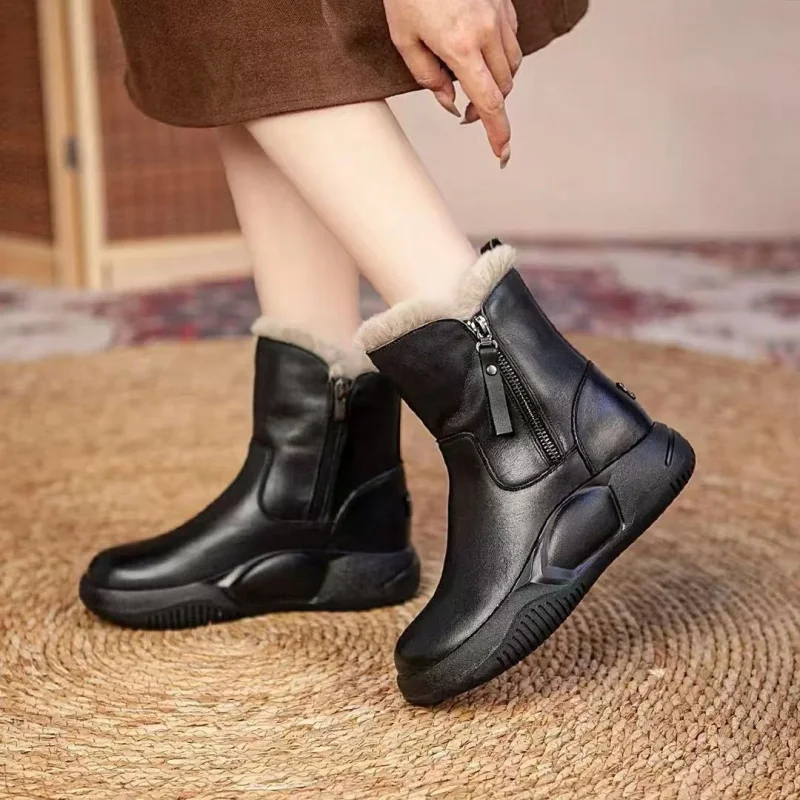 

Зимние ботинки из искусственной кожи для девочек, толстые теплые плюшевые ботинки для девочек-подростков, хлопковая обувь из искусственного меха для детей, водонепроницаемые зимние сапоги