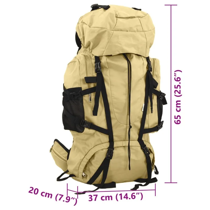 Khakifarbener 60-Liter-Wanderrucksack aus Oxford-Gewebe. Outdoor-Rucksäcke eignen sich zum Klettern, Wandern und Reisen.