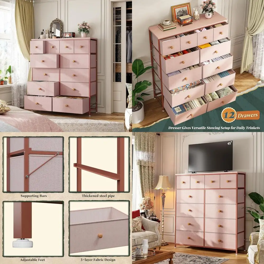 

Розовые металлические и деревянные комоды для спальни с ящиками для хранения, подходящие также для прихожей