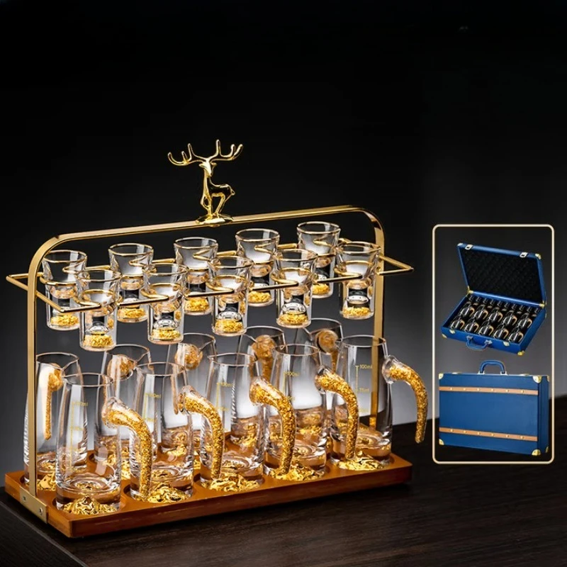 

Chinese sip small wine cup two taels of wine utensils wine utensils Jinshan model perfect + deer head cup holder + suitcase