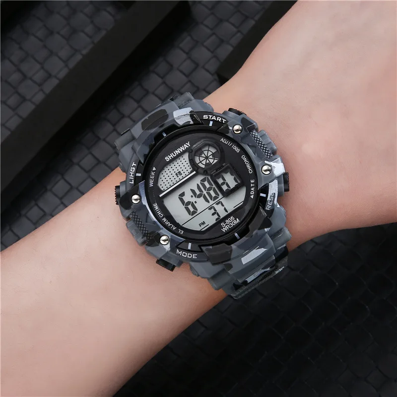 50M Waterdichte Kinderen Sport Elektronisch Horloge Zwemmen Led Backlight Camouflage Groene Digitale Horloges Voor Student Jongen Cadeau 805