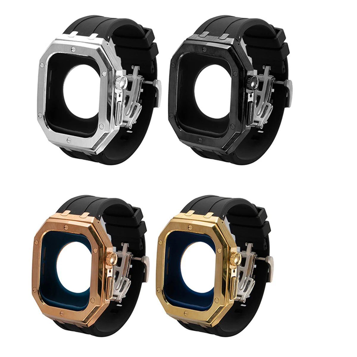 

Набор для роскошной модификации Apple Watch 11 10 46 мм: ремешок из фторкаучука, корпус из нержавеющей стали для iWatch 9 8 7 6 5 4 SE 44/45 мм