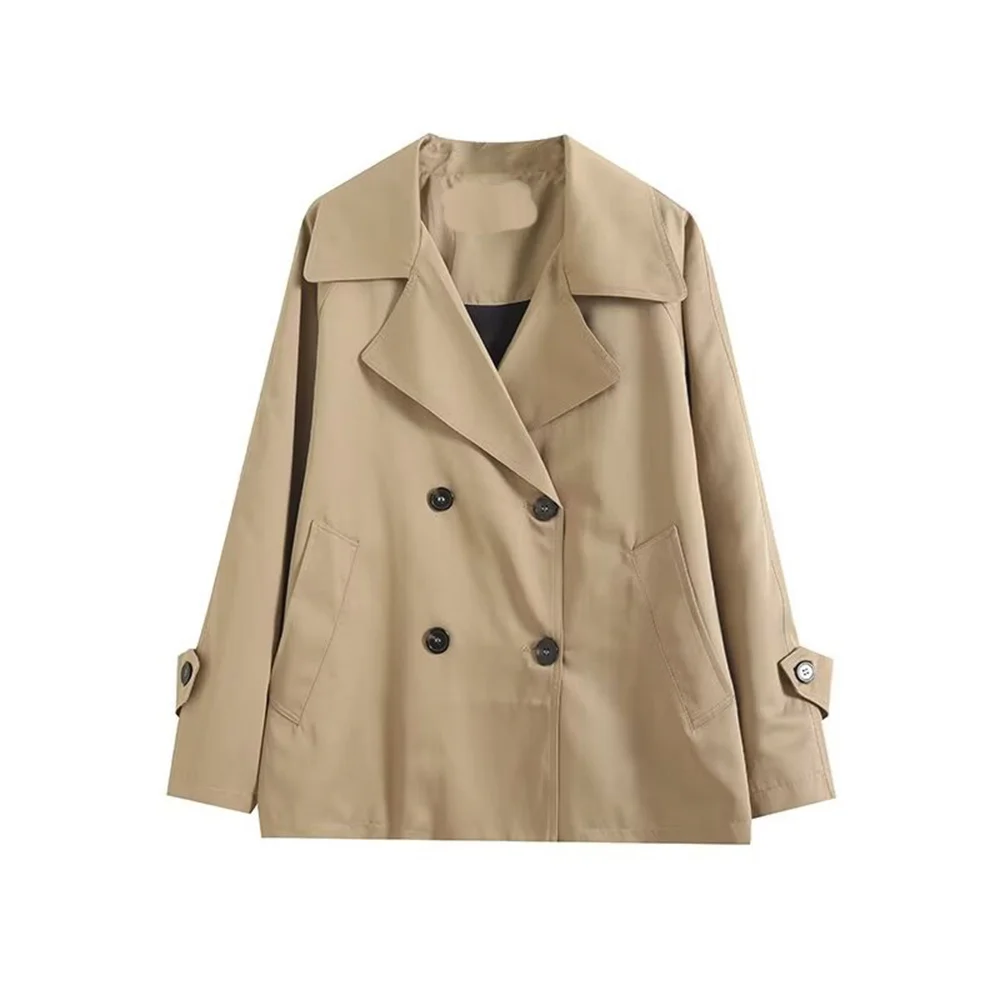 Otoño nueva moda mujer clásico estilo británico edición corta abrigo cortavientos con doble botonadura