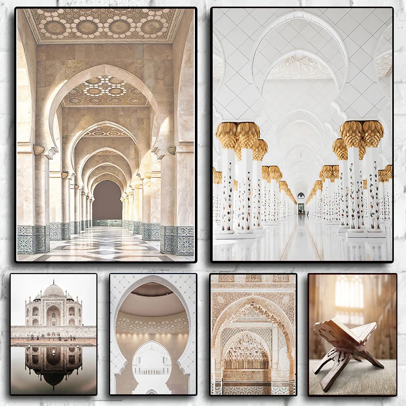 Morocco Beige Poster Door Landscape  Mosque Canvas Painting Wall Art Modern Scandinavian Minimalist Living Room Home Decoration