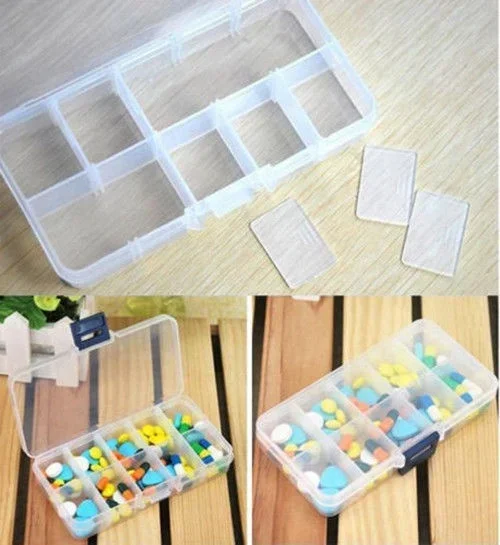 10/15 Compartment Grids Slots Jewelry Organizer Pill Case Adjustable Storage Containers Plastic Box for Nail Art Beads Display