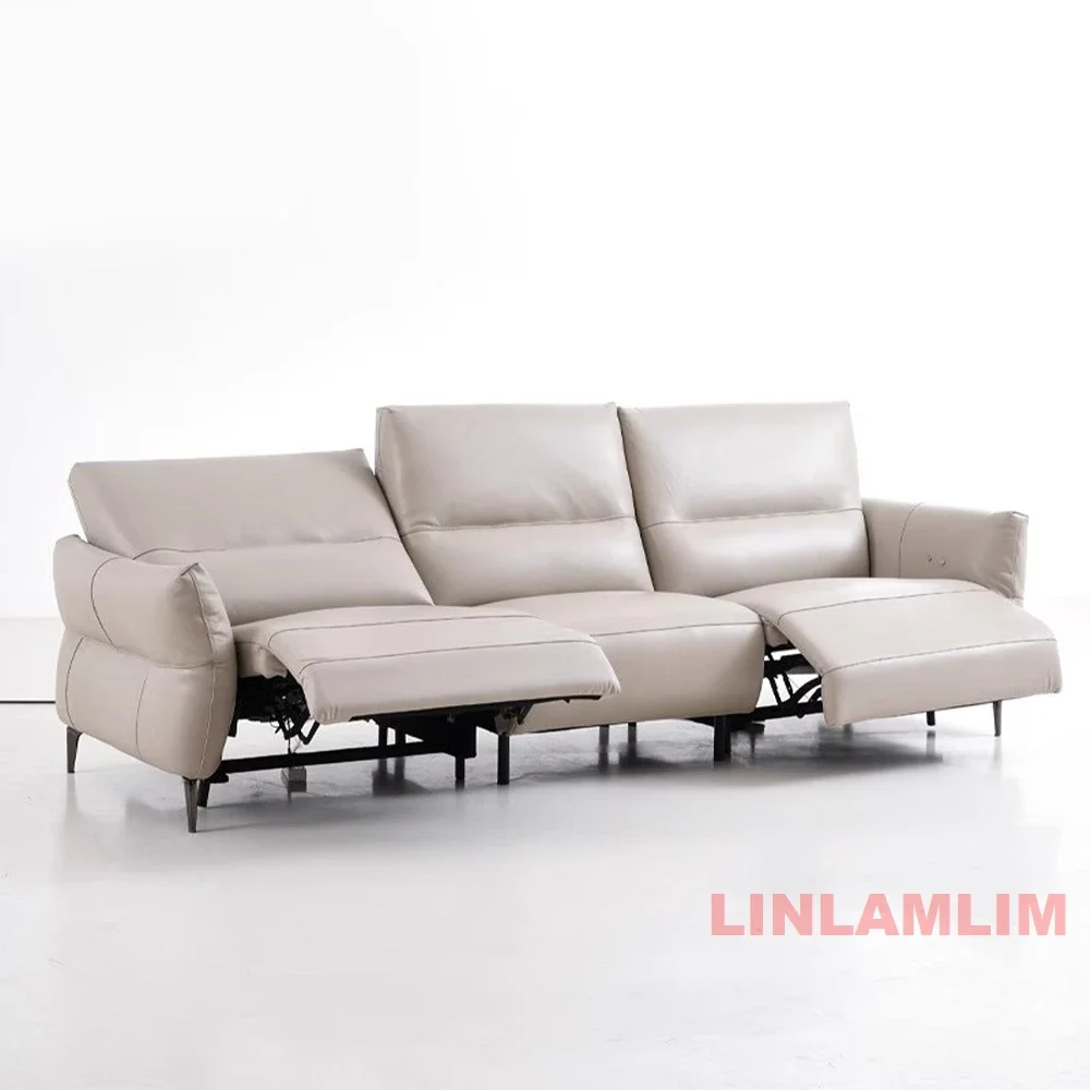 أريكة كرسي كهربائية حديثة، أريكة مقسمة من الجلد الطبيعي قابلة للتعديل مع مسند للقدمين، أثاث مريح لغرفة المعيشة المنزلية #3