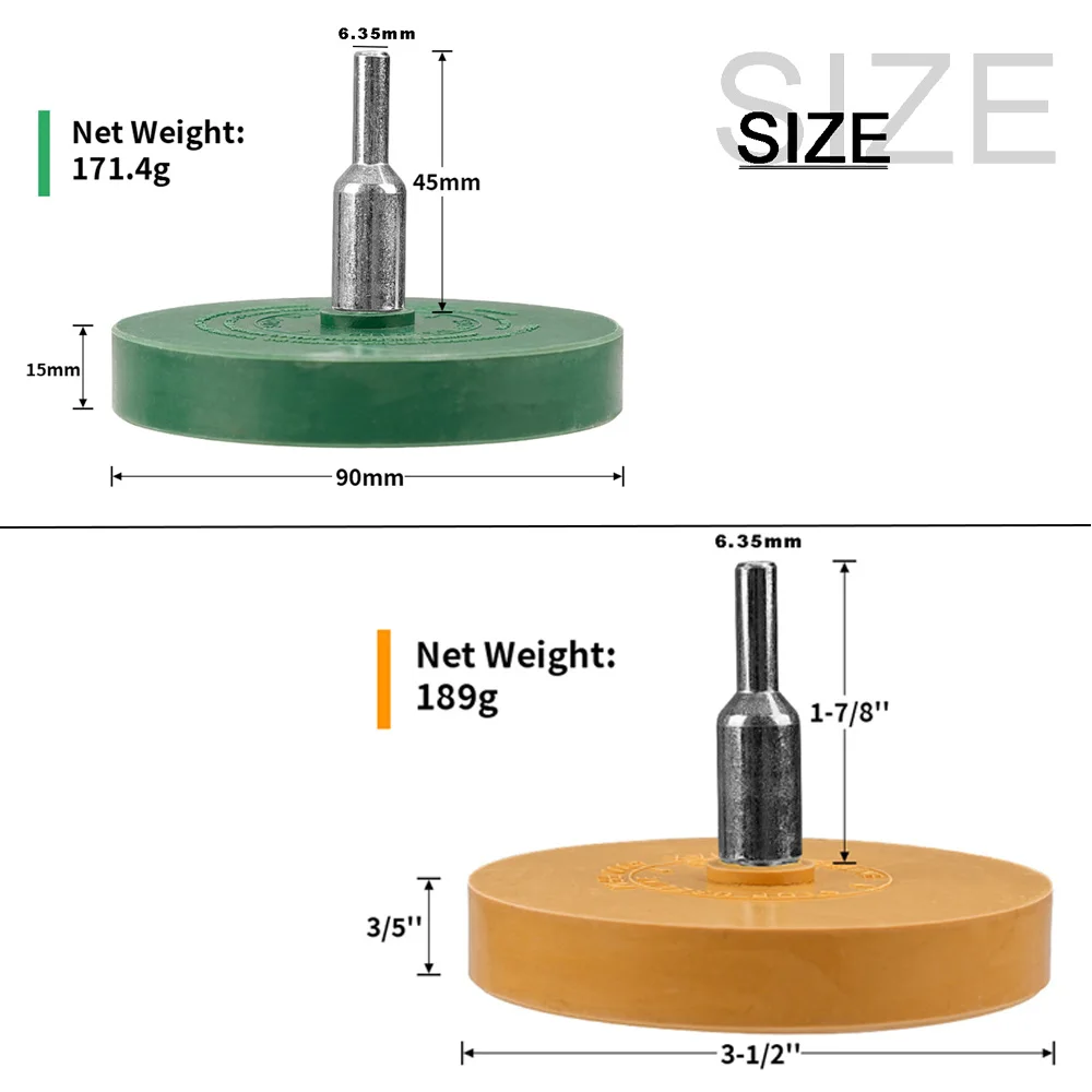 2 pz/set 90mm decalcomania Remover gomma ruota profumata tampone per lucidatura adattatore per trapano per rimuovere adesivo adesivo per auto