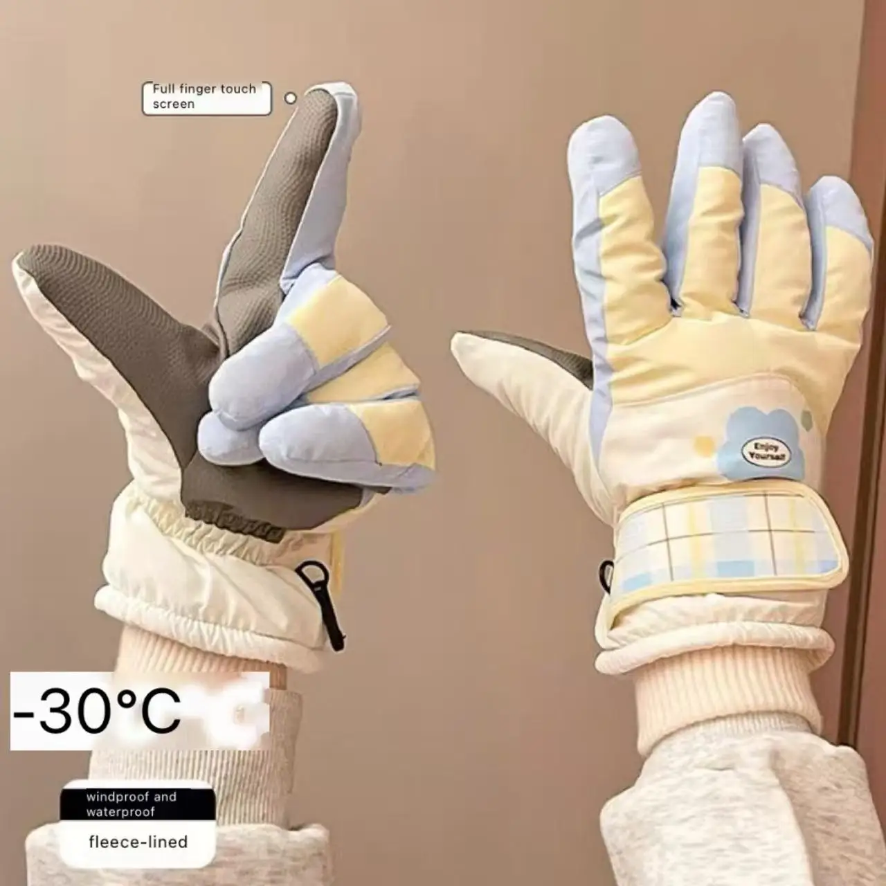 قفازات تزلج شتوية للسيدات لركوب الدراجات - مبطنة بالصوف، سميكة، مقاومة للبرد، مقاومة للماء، لطيفة، صديقة للطلاب، شاشة لمس #3