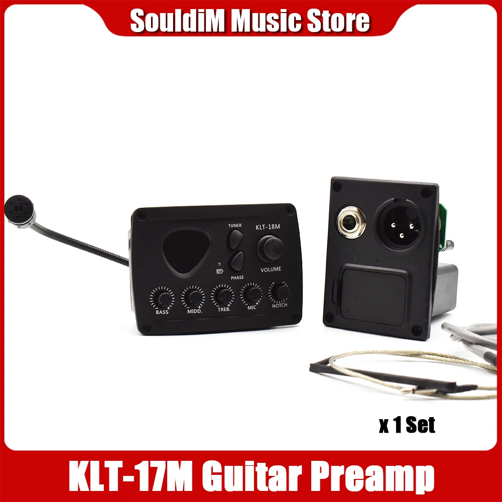 KLT-17M 3 Band Acoustic Guitar EQ Phase Tuner and Microphone Piezo Pickup for 6 Strings Wooden Guitar