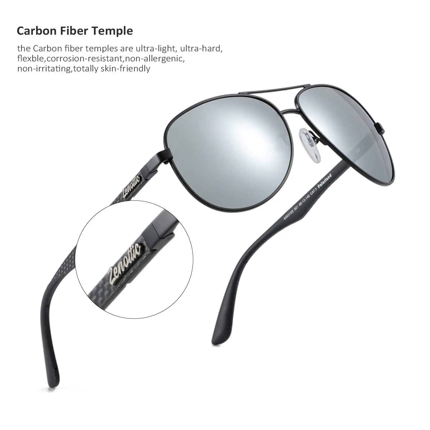 ZENOTTIC Polarized Aviator Sunglasses for Men Carbon Fiber Temple Pilot Sun Glasses with Mirrored Lens UV Protection