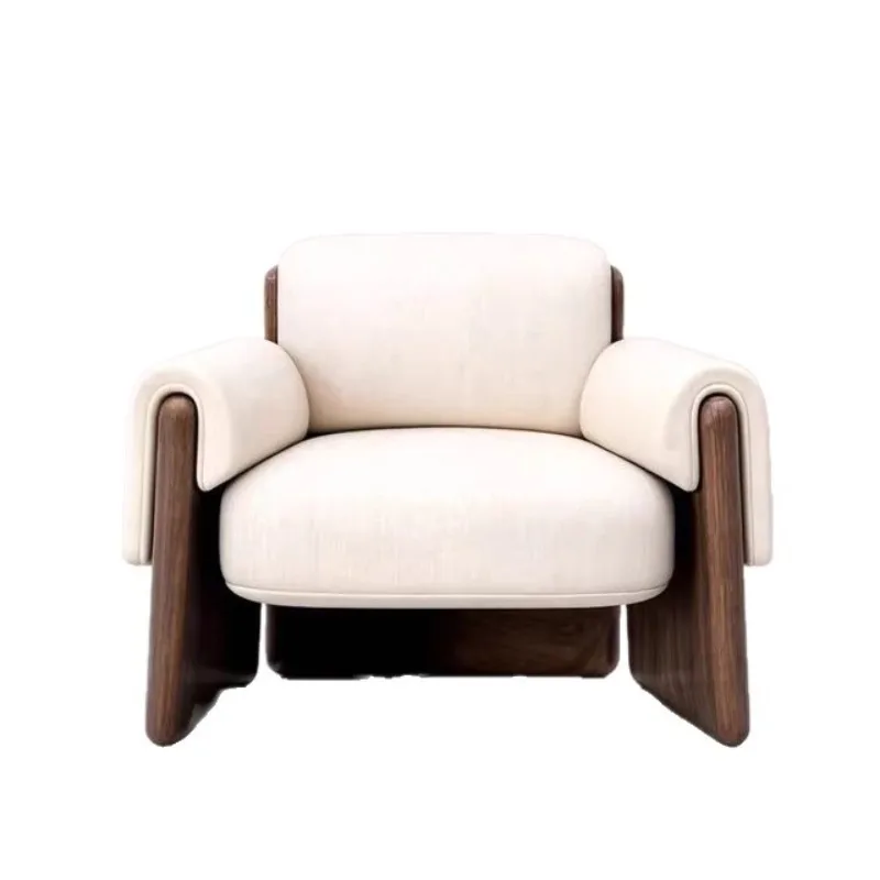 Japanese-style simple balcony fabric casual solid wood chair, wabi-sandy wind  balcony tea drinking single chair