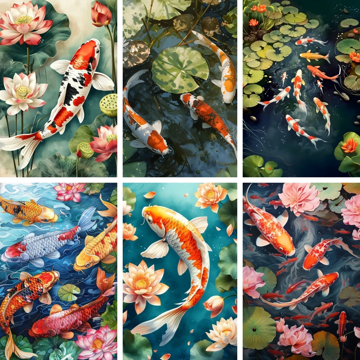

5D DIY Diamond Painting Full Square Kit Koi Fish Pond Watercolor Lily Pads Wall Art Zen Japanese Inspired Home Décor Painting