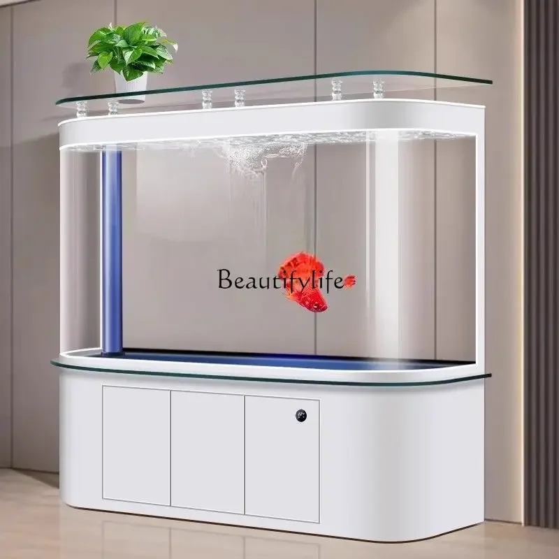 

LJY-*Bottom filter fish tank living room household medium and large vertical lazy aquarium ultra-white glass water-free