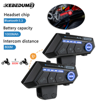 1/2x Motorcycle Helmet Intercom HandsFree 800M For 2 Rider Intercomunicador Moto 1000mAh Wireless Noise Reduction Interphone