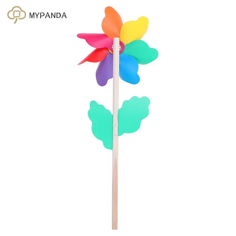 Colorful wood windmill garden party 7 leaves wind spinner ornament kids toys