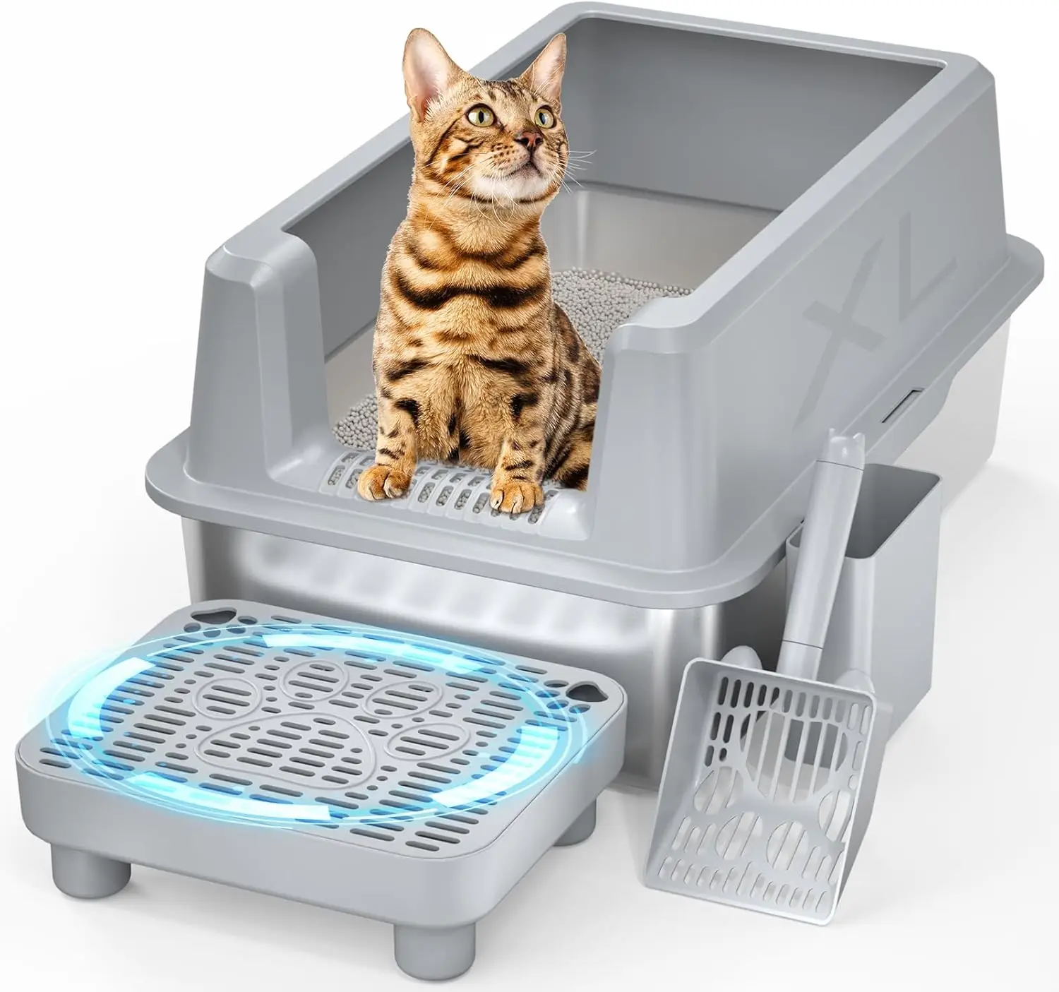 

Extra Large Stainless Steel Cat Litter Box with Lid, High-Sided Anti-Leak Design, Easy Clean Includes Scoop