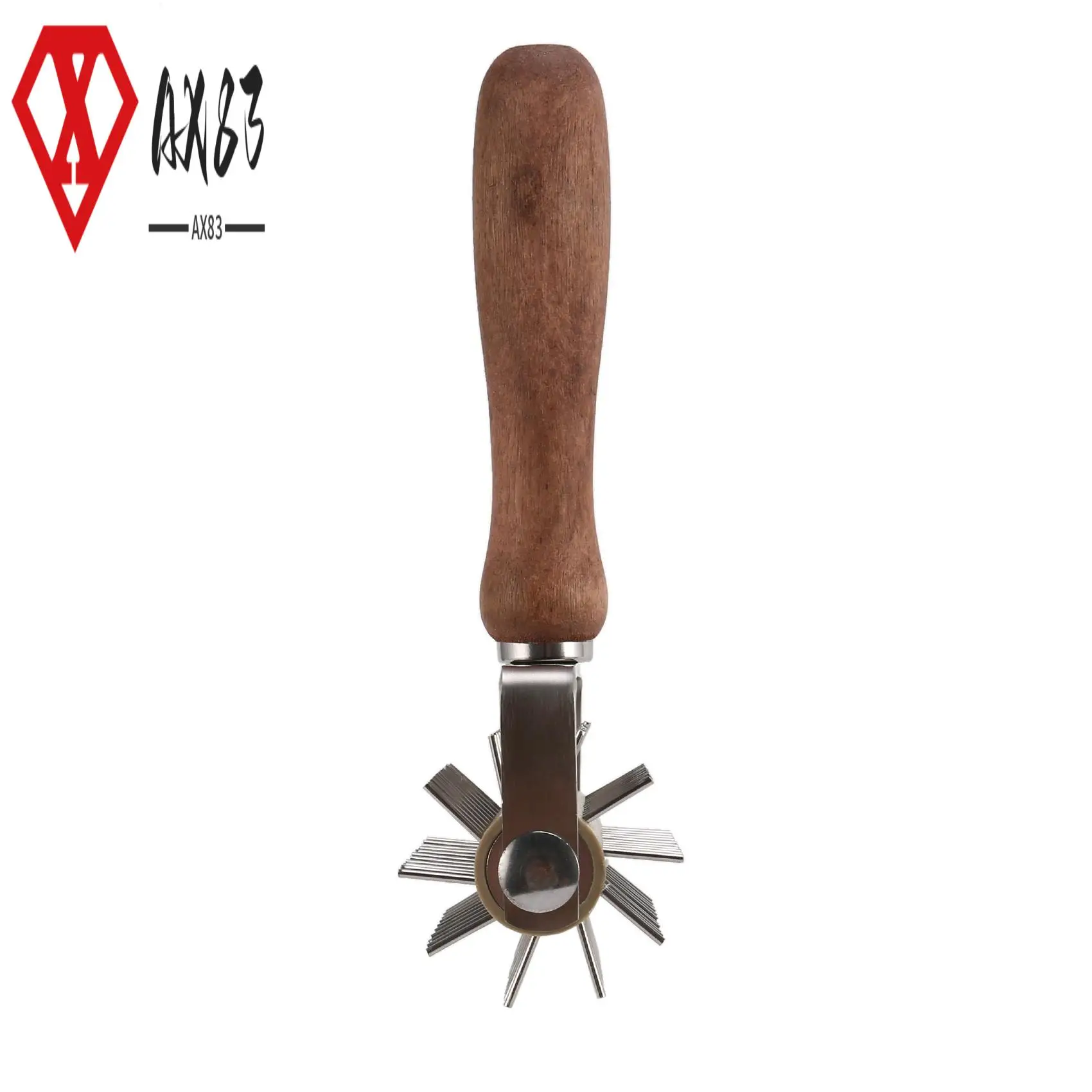

AX83-Stainless Steel Wheel Pizza Bread Needle Punchers Roller Pie Pastry Dough Pitter Durable Wooden Handle