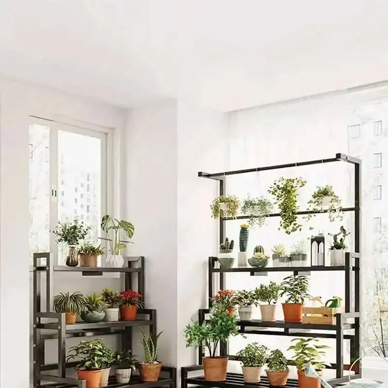 

Rack Plant Tiered Shelf Display Universal Outdoor Metal Square Plant Rack Shelf Luxury Black Plantenrek Balcony Furniture