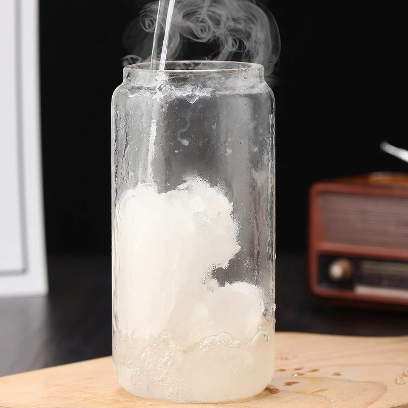550ml Glass Cup with Wooden Lid and Straw Travel Transparent Bubble Tea Cup Milk Beer Can Cocktail Mug Beverage Glassware view 6