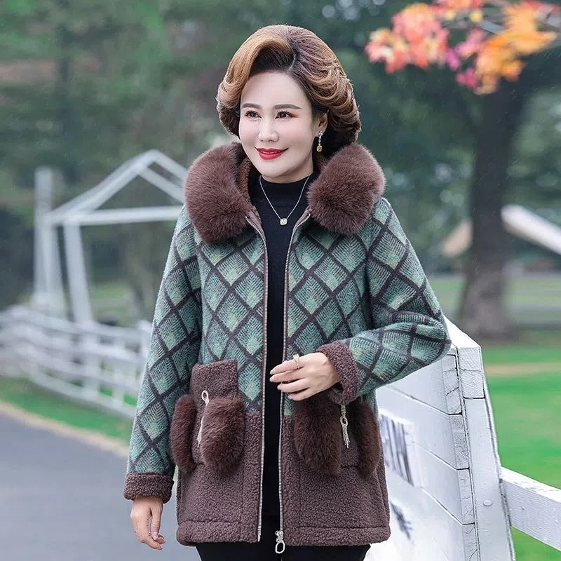 

Woolen Coat Women 2022 Winter New Fur Collar Plus Velvet Thick Wool Jacket Female large size Slim Fashion Grain Velvet Outerwear