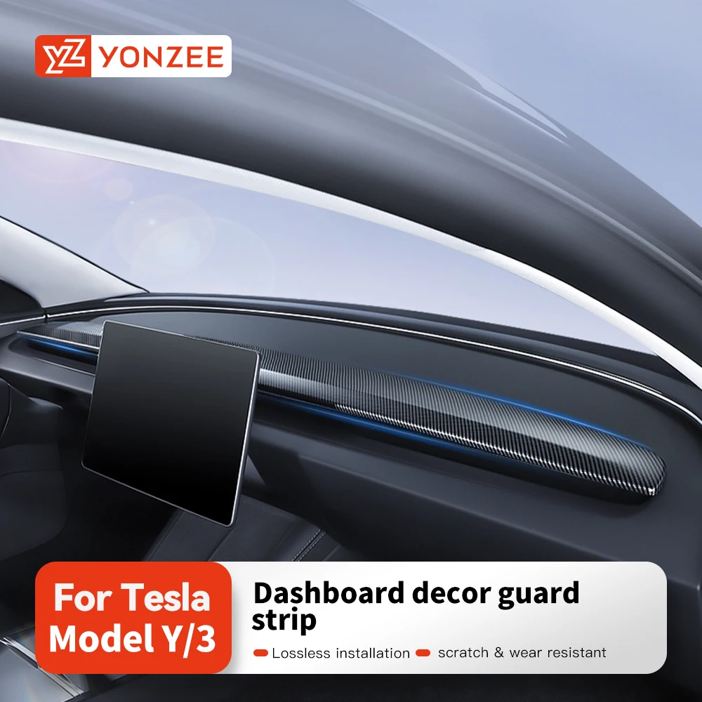 YZ For Tesla Model 3 Highland Model Y Juniper 2025 ABS Dashboard Trim Strip Center Console Panel Sticker Cover Car Accessories