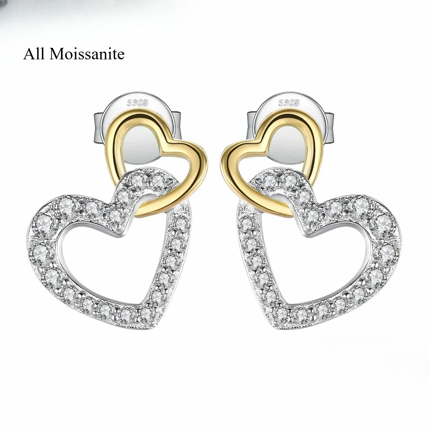 

Love Heart 925 Sterling Silver Stud Earrings For Women Fashion 18k Gold Plated All Moissanite D VVS1 Simulated Diamond Earring
