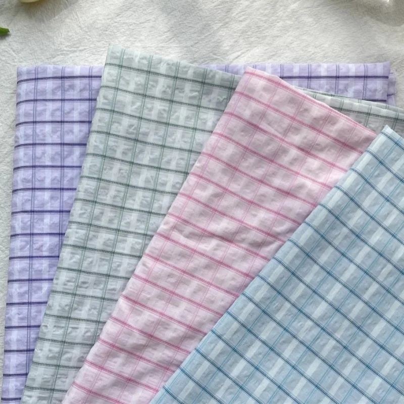 

145x50cm fresh and light bubble checkered pleated chiffon fabric dress, handmade diy fabric