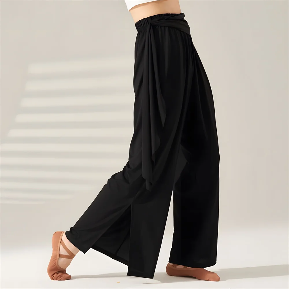 Women Loose Modern Dance Pants Soft Yoga Classical Dancing Ballet Training Wide Leg Pant Yoga Clothes High Waist Drawstring